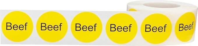 Yellow Beef Deli Labels 1 Inch Round Circle Dot 500 Total Adhesive Stickers