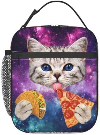 YETTA YANG Galaxy Cat Pizza Taco Funny Portable Lunch Bag Insulated Lunch Box Reusable Totes For Women Men Work Picnic Camping