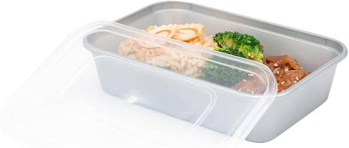 Restaurantware Futura 17 Ounce Meal Prep Containers With Lids 100 Microwavable To Go Containers - Disposable For Packaging Lunches or Take Out Orders Silver Plastic Food Containers With Lids