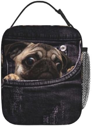 YETTA YANG Cute Funny Dog 3d Pug Portable Lunch Bag Insulated Lunch Box Reusable Totes For Women Men Work Picnic Camping