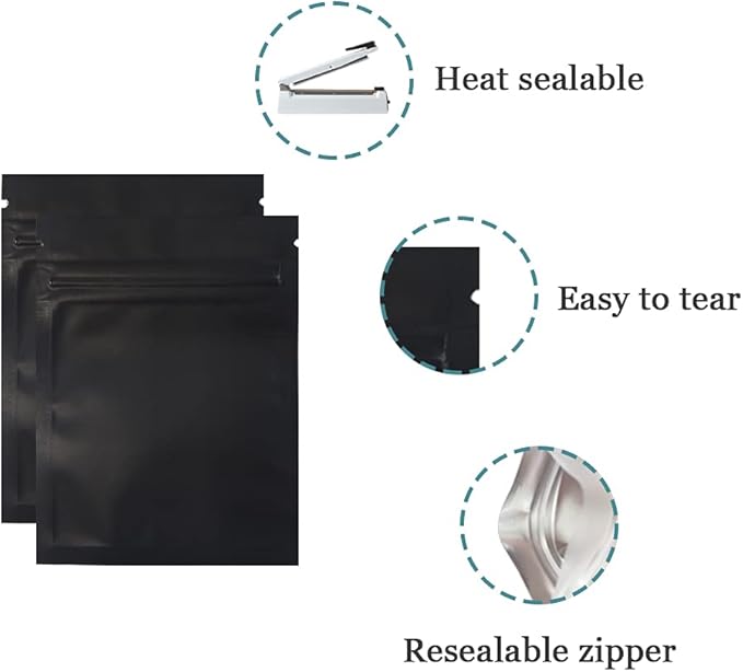 PABCK 500 Pack 3.3x5.1 inch (Inside Size 2.9x3.9 inch) Resealable Zipper Lock Food Storage Bags for Zip Heat Seal Lock Coffee Foil Packaging Pouch Self Sealing Candy Storage Supplies