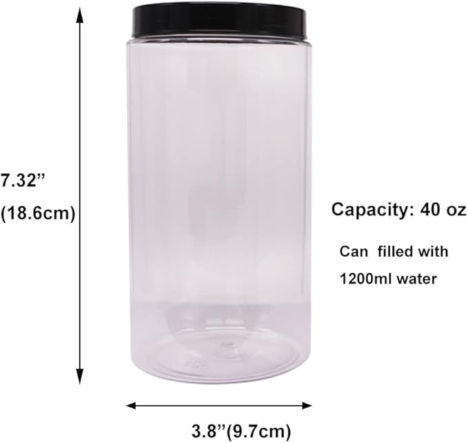 6 Pack 40 oz Plastic Jars With Lids, Extra Labels, 1 Pen, Clear PET Seal Jar for Food Storage,Wide Opening Storage jar for Dry Food, Peanut, Powder, Kitchen & Craft Storage