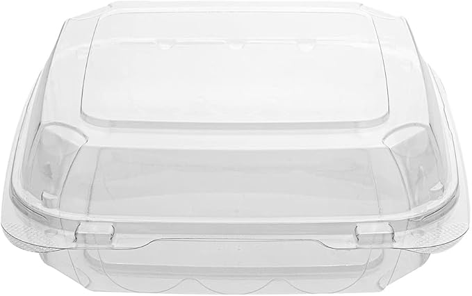 Restaurantware Thermo Tek 33.8 Ounce Clamshell Containers 100 Anti-Fog To Go Food Containers - Freezable Square Clear Plastic Food Packaging Containers Disposable
