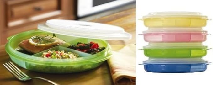 3 PK - Microwave Food Storage Travel Tray Containers - Portion Control - 3 Section Compartment Divided Plates with Vented Lid For Easy Reheat BPA Free Random Colors Shipped (3, assorted)