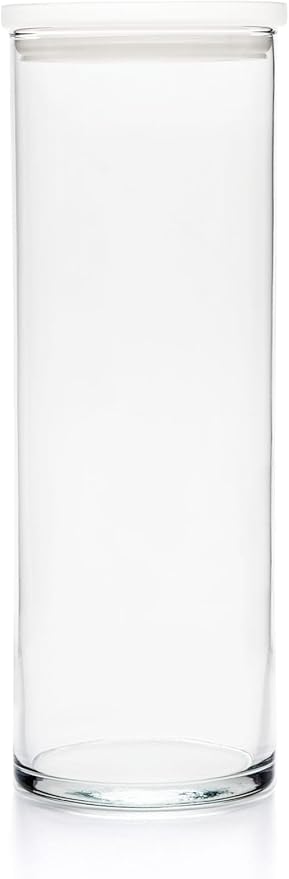Libbey Stacking Cylinder Assorted Storage Jars, Stackable Glass Jars Set of 4, Airtight Plastic Lids, Dishwasher Safe Food Jars for Storing Dry Goods