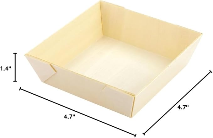 Restaurantware Taipei 14 Ounce Food Containers 100 Square Wooden Bento Boxes - Lids Sold Separately Grease Impermeable Poplar To Go Boxes Disposable Serve Noodles Dumplings And More
