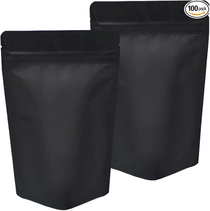 100 Pieces Mylar Bags - 4x6 Inches Mylar Food Storage Bags Resealable Foil Pouch Bags Stand Up Airtight Ziplock Bag Bulk (Matte Black)
