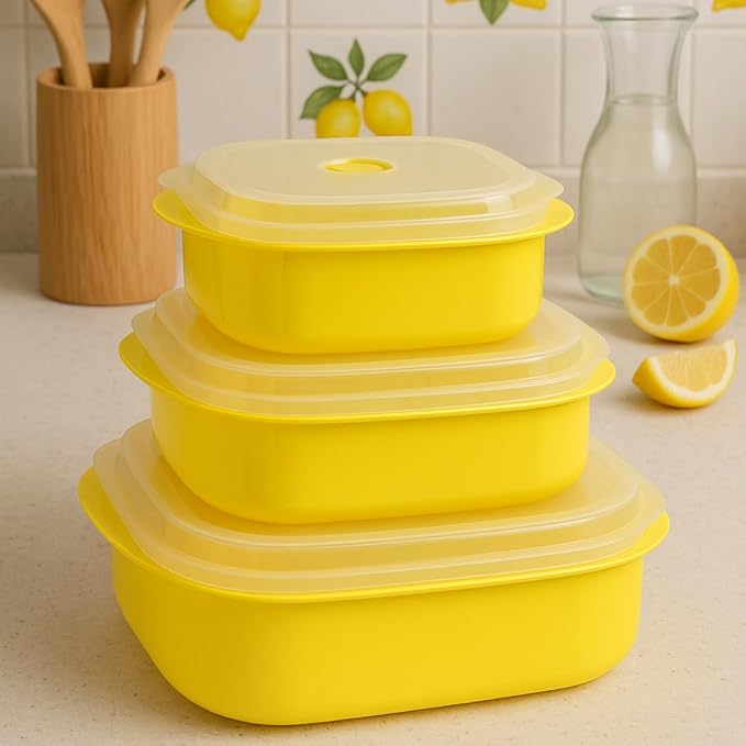 Reston Lloyd Nesting Microwave Containers, Set of 3, Adjustable Steam Vents, Airtight, Meal Prep, Durable BPA-Free Plastic- Freezer & Dishwasher Safe, Cookware & Food Storage, Anyday Cookware, Purple