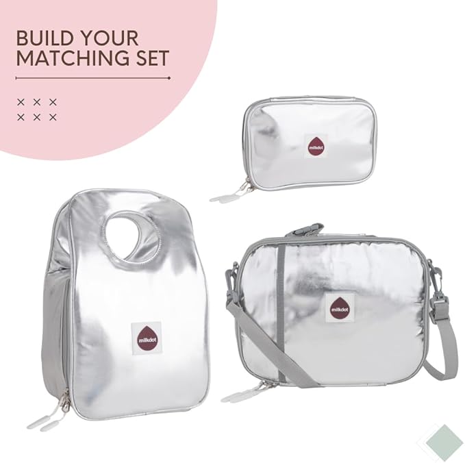 Designer Insulated Lunch Bag, Silver, Reusable Cooler Tote for Food & Drinks, Perfect for Women, Men, Boys, Girls, Stylish for kids ages 3+ (Silver)