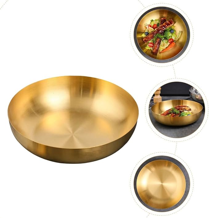 9.4" Stainless Steel Mixing Bowls - 75oz Gold Serving Bowl, Large Metal Decorative Bowl for Salad, Soup, Pasta, Snack, Cooking, Baking, Dishwasher Safe