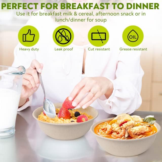 17oz Bamboo Disposable Bowls For Hot Soup, 100 Pack - Small, Heavy Duty, Microwavable, Oven Safe - Perfect for Hot Food, Meals, Acai & More - Eco-Friendly, Leak-Proof
