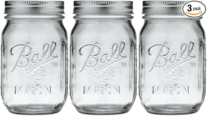 Ball Pint Mason Jar, Regular Mouth, 16 oz (3 Count)