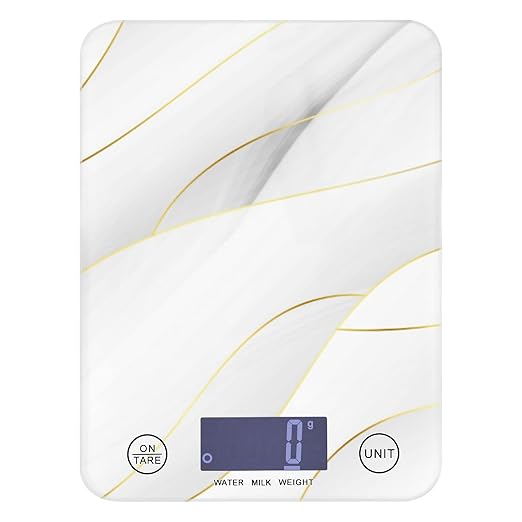 Food Scale Kitchen Digital Scale Food Ounces and Grams Dieting Baking Cooking Waterproof Glass Panels LCD Display,4 Units Scale Tare Function Marble White