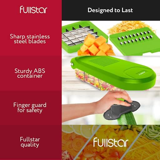 Fullstar Vegetable Chopper, Mandoline Slicer - Cheese Grater, Food Chopper with Container, Kitchen Gadgets, Home Essentials (6-in-1, Gray/Green)