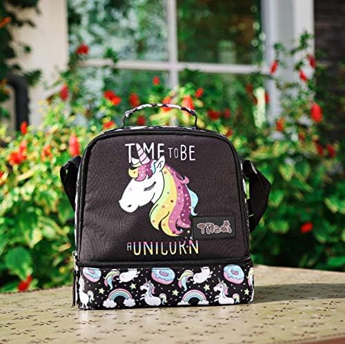 Tilami Lunch Bags Insulated Adjustable Strap Zipper, Two Compartments Cooler Bags, Bento Bags for Kids Toddlers, Unicorn Cute