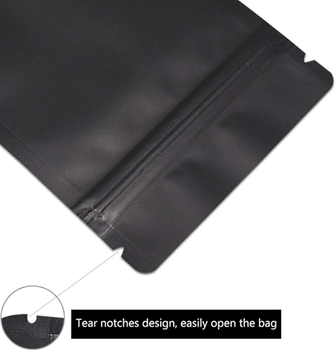 100 Pieces Mylar Bags - 4x6 Inches Mylar Food Storage Bags Resealable Foil Pouch Bags Stand Up Airtight Ziplock Bag Bulk (Matte Black)
