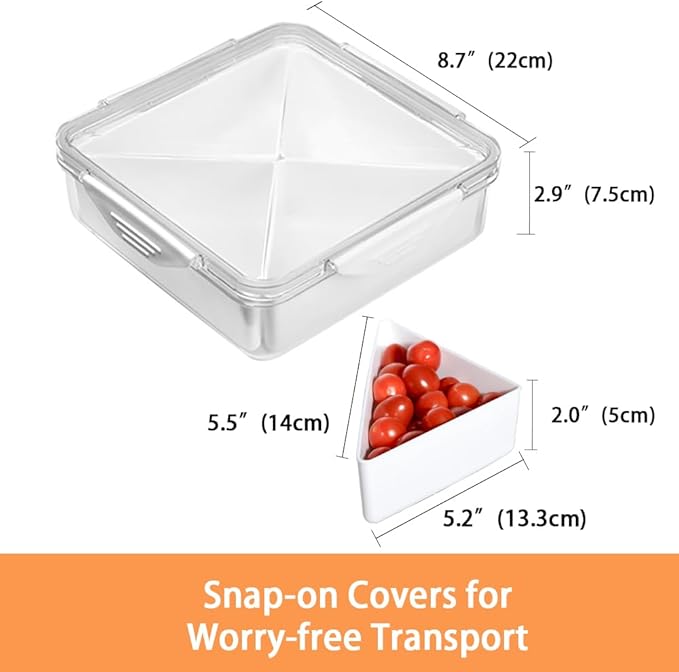 2Pack Veggie Tray With Lid for Fridge Organizer Bins Divided Snackle Box Container with 4 Compartments for Party Serving Platter, Fruit Tray with dip, Snack Storage, Reusable Meal Prep