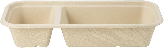 Restaurantware Pulp Tek 9.2 x 3.8 x 1.8 Inch Takeaway Food Boxes 100 Microwavable Take Out Containers - Lids Sold Separately Freezable Bagasse Catering Food Containers 2 Compartments 17 Ounces