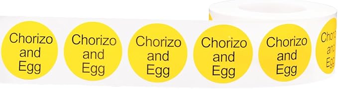 Chorizo and Egg Deli Labels 1 Inch Round Circle Dots 500 Total Stickers