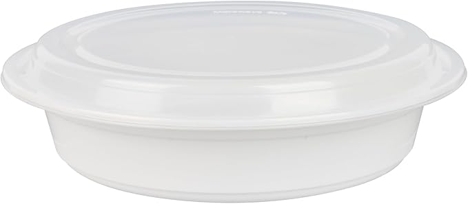 Restaurantware Asporto 48 Ounce To Go Boxes 100 Microwavable Take Out Food Containers - Clear Plastic Lids Included Do Not Contain BPA White Plastic Catering Food Containers Disposable Round