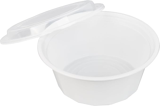 Restaurantware Asporto 32 Ounce To Go Boxes 100 Microwavable Take Out Food Containers - Clear Plastic Lids Included Do Not Contain BPA White Plastic Catering Food Containers Disposable Round