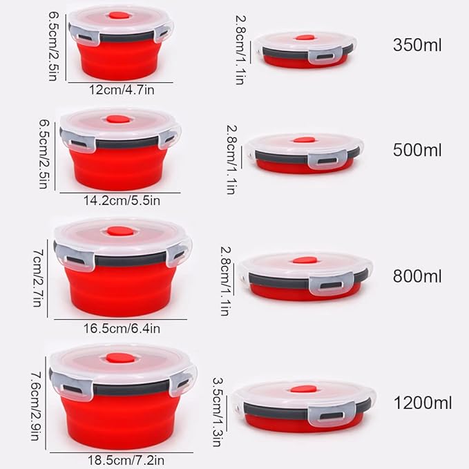 Guyuyii 4 Pack Collapsible Bowls with Lids – Space-Saving Food Container Sets for Home Kitchen, RV, Camping, Outdoor Cooking – Microwave, Dishwasher, Freezer Safe for Travel and Camper Use