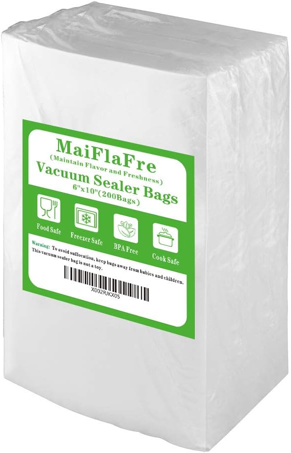 200 Pint 6X10 Vacuum Sealer Bags with Commercial Grade, BPA Free, Heavy Duty.Vacuum Sealer Freezer Bags Compatible with Any Types Vacuum Sealer