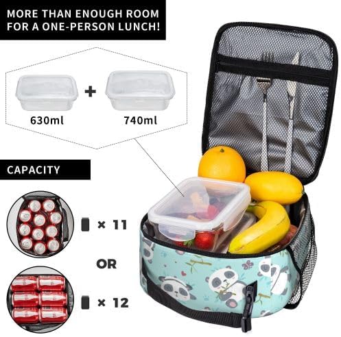 YETTA YANG Cute Panda Portable Lunch Bag Insulated Lunch Box Reusable Totes For Women Men Work Picnic Camping