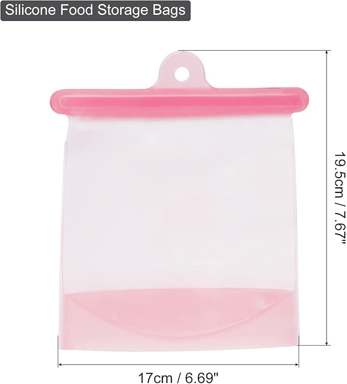 Reusable Silicone Food Storage Bags 3Pcs, Reusable Freezer Bags, Leakproof Reusable Storage Bags for Meats Fruits Veggies-Pink+White+Blue