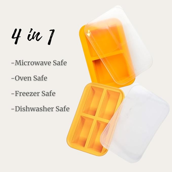Silicone Freezer Tray with Lid – 2 Cup Portion Mold (2 Portions), Reusable Food Storage Container for Meal Prep, Soup, Sauce, Broth and Leftovers - DPA free - Microwave, Oven and Dishwasher Safe