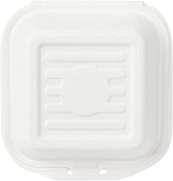 Restaurantware Pulp Safe No PFAS Added 15 Ounce Clamshell Boxes 100 Disposable Containers - Home Compostable Microwavable And Freezable White Bagasse Containers With Built-In Hinged Lid