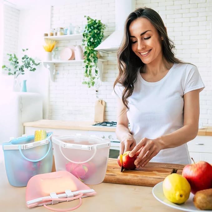 Reusable Food Storage Silicone Bags Leakproof Airtight SnapBag Pouch Stand-Up Flat Bottom Reuse Ziplock Freezer Bag, Dishwasher Safe Bags Reusable Sous Vide