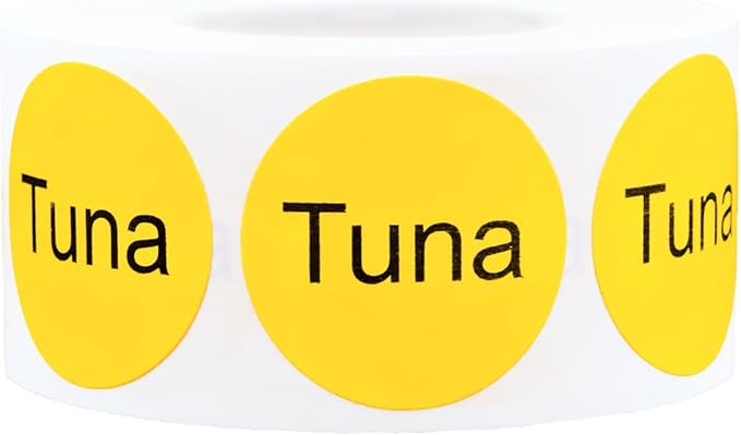 Yellow with Black Tuna Circle Dot Adhesive Stickers, 1 Inch Round Labels, 500 Total Stickers
