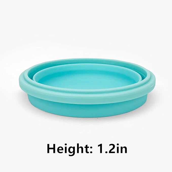 CCyanzi 3piece Round Collapsible Bowl with Lids, Silicone Food Storage Containers, Microwave & Freezer Safe, Space Saving for Kitchen Cabinet and Camping Backpack,(Blue)