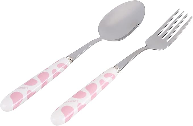 2Pcs Fork And Spoon Set, Cute Cutlery Set Stainless Steel Small Cutlery Travel Cutlery Set with Portable Storage Case for School Travel(Pink)