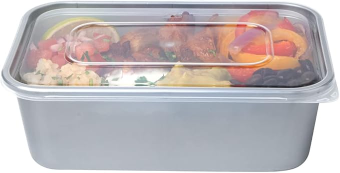 Restaurantware Futura 25 oz Rectangle Silver Plastic Take Out Container - with Clear Lid, Microwavable - 6 3/4" x 4 1/2" x 2 1/4" - 100 count box