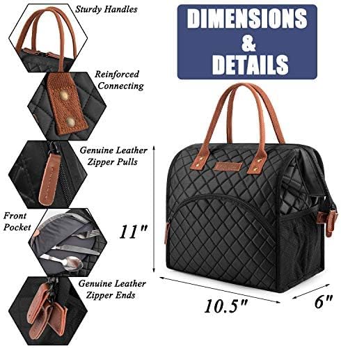 LOKASS Insulated Lunch Bag for Women & Men - Reusable 10 L Lunch Box for Women - Leakproof Tote Cooler Bag for Adults Work, Beach, Travel, Picnic (Black)