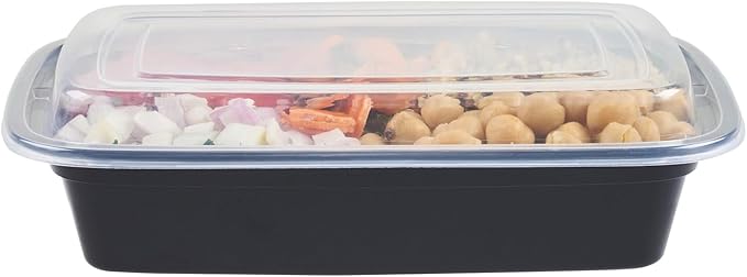 Restaurantware Asporto 24 Ounce Take Out Containers, 50 Food Containers With Lids - Microwavable, Disposable, Black Plastic To Go Food Containers, No BPA, For Take Out And Delivery
