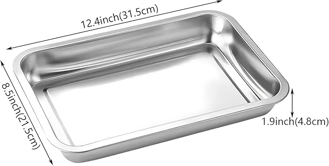 Breading Trays Set of 3 Stainless Steel Breading Pans for Dredging Chicken Breasts and Marinating Meat, Food Prep Trays (12.4" x 8.5" x 1.9")