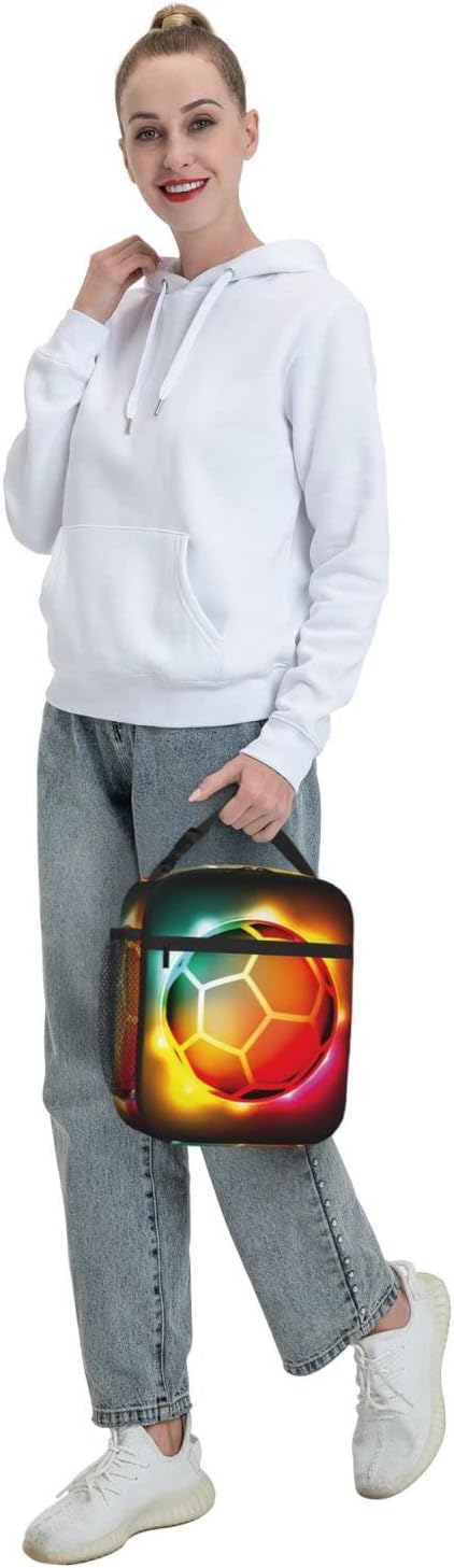 SARA NELL Cool Colorful Growing Fireball Lunch Box Soccer Lunch Bag Insulated Reusable Portable Lunch Tote Cooler Bag for Women Men Teens Kids, Office Work School Travel Lunchbox