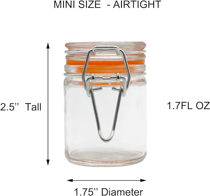 1.7 oz Mini Glass Spice Bottles, 24 Pack Small Glass Jars with Airtight Lid and Leak Proof Rubber Gasket, Empty Spice Containers with Labels for Home and Kitchen