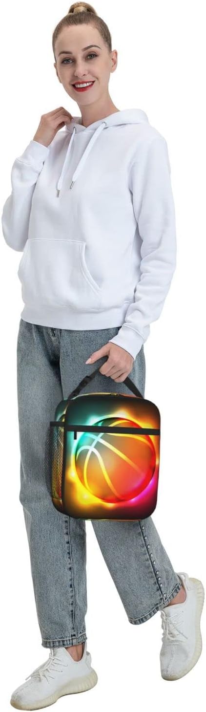 SARA NELL Cool Colorful Growing Fireball Lunch Box Basketball Lunch Bag Insulated Reusable Portable Lunch Tote Cooler Bag for Women Men Teens Kids, Office Work School Travel Lunchbox
