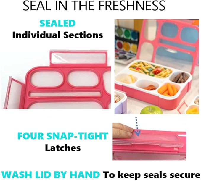 Bento Lunch Box and Snack Container Set for Kids Women | Small & Large Leakproof Boxes for Work School Daycare | Divided Portion Containers for Girls Teens Toddlers, Large and MINI, Pink 2 pack
