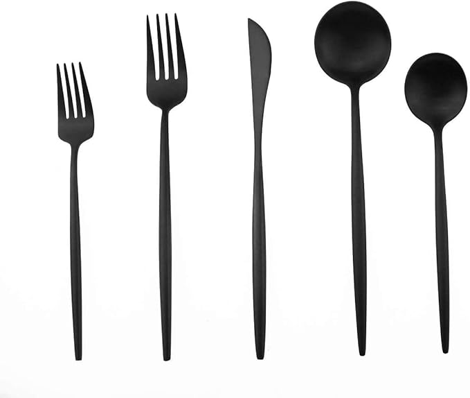 20-Piece 18/10 Stainless Steel Flatware Silverware, Luxury Dinnerware Set Travel Cutlery Tableware Include Knife Fork Spoon Service for 4,Healthy & Eco-Friendly Dishwasher Safe (Black Matte)