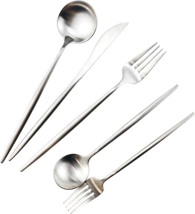20-Piece 18/10 Stainless Steel Flatware Silverware, Luxury Dinnerware Set Travel Cutlery Tableware Include Knife Fork Spoon Service for 4,Healthy & Eco-Friendly Dishwasher Safe (Silver Matte)