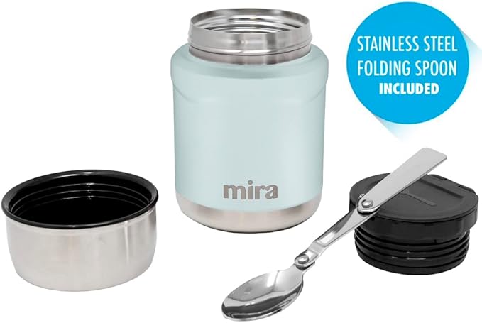 MIRA 2-Pack Food Thermos Set (15 oz) for hot and cold foods - Insulated Stainless Steel Containers with Spoons - Pearl Blue & Rose Pink