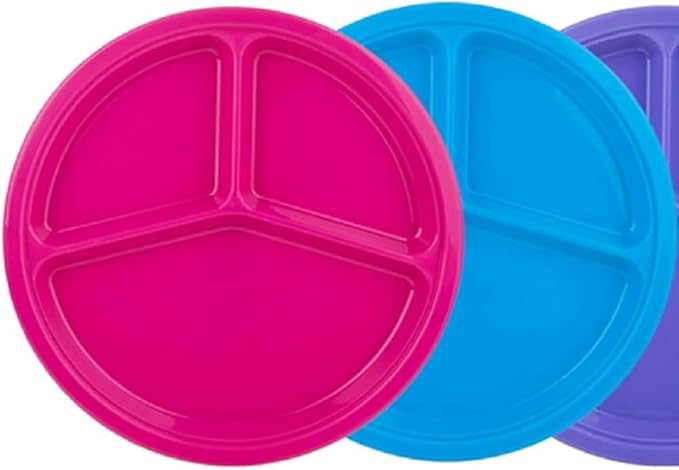 3 PK - Microwave Food Storage Travel Tray Containers - Portion Control - 3 Section Compartment Divided Plates with Vented Lid For Easy Reheat BPA Free Random Colors Shipped (3, assorted)