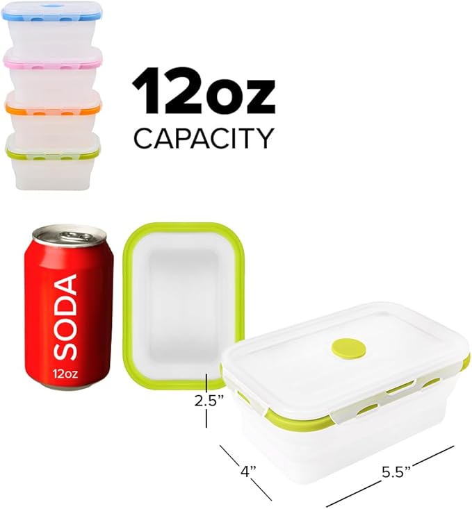 Collapsible Silicone Food Storage Containers, BPA Free, Microwave, Freezer and Dishwasher Safe, Lunch, Meal Prep, Travel, Space-Saving