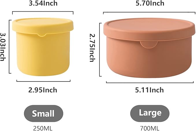 Silicone Food Storage Containers, Silicone Bowl With Lid, Unbreakable, Non-Slip, BPA Free, Airtight, Microwave/Dishwasher/Freezer-Safe, Indoor And Outdoor Use (8.5oz,24oz)