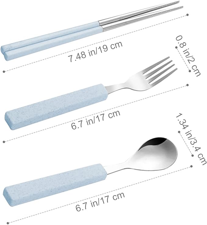 VANRA 3-Piece Children Utensils Set 18/8 Stainless Steel Child Flatware Set Silverware Spoon Fork Chopstick Set with Travel Case for Kids Lunch Box